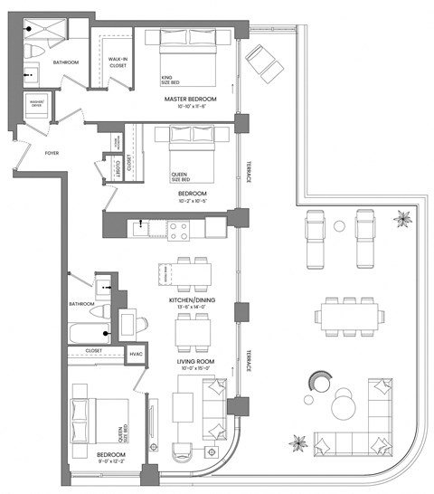 Floor plan for 3 beds, 2 baths, 1150 sqft